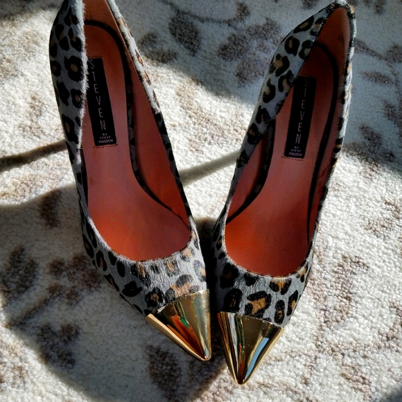 Heels Steve Madden Heels Grey Leopard Calf  sz 7.5 - Picture 4 of 7